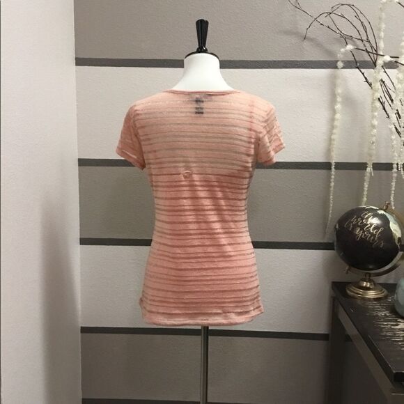 INC sheer peach and metallic stripe top. - Picture 3 of 3